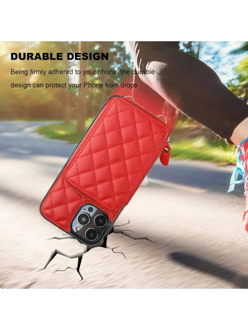 Stylish Red Crossbody Wallet Case & Card Holder for iPhone 14 Pro Max